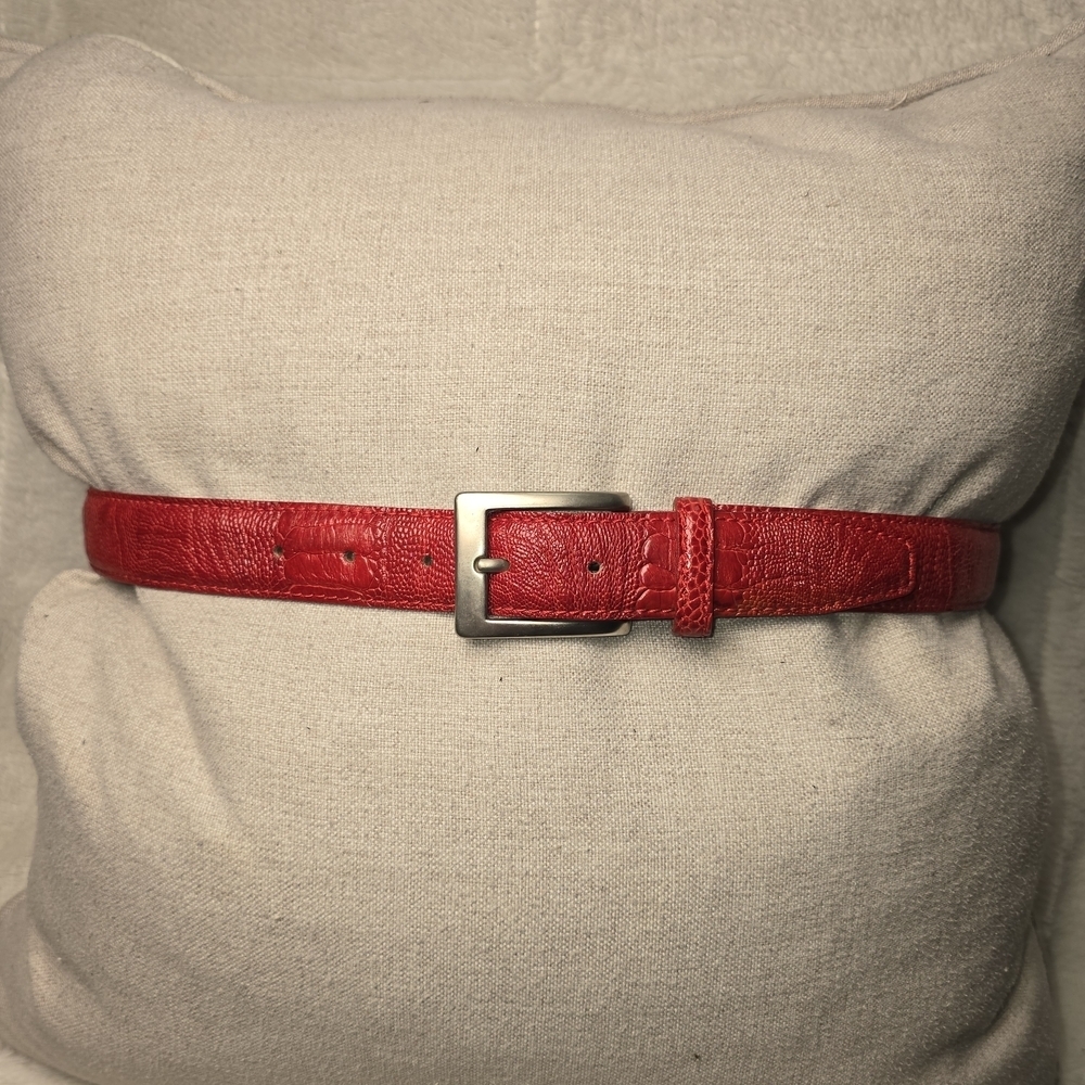 MEN'S BELVEDERE 2000 GENUINE OSTRICH DRESS BELT IN RED HANDMADE SIZE 44